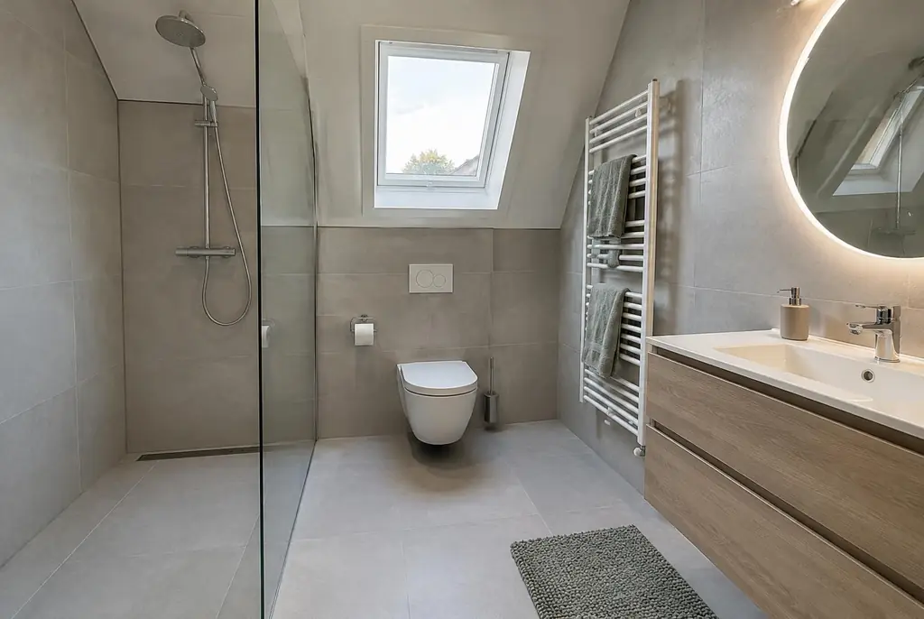 Lekdetectie Vierhouten – droge badkamer met inloopdouche na herstel