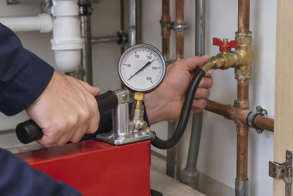 Lekdetectie Vierhouten – druktest op een waterleiding met een manometer