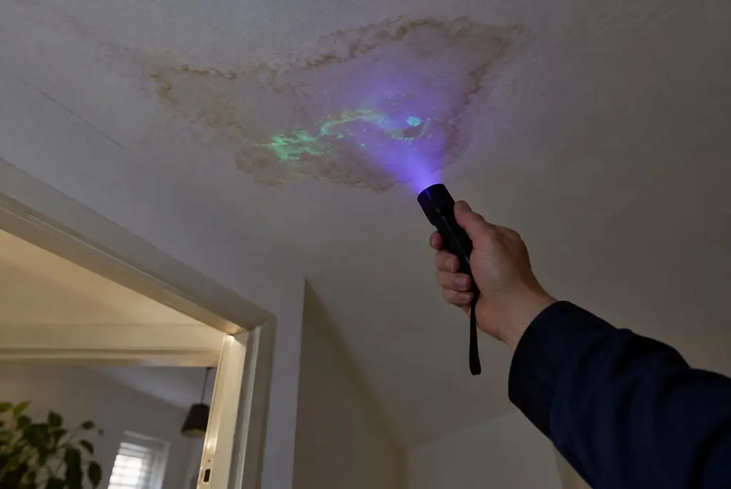 Lekdetectie Vierhouten – kleurstof controleren op het plafond met uv-licht
