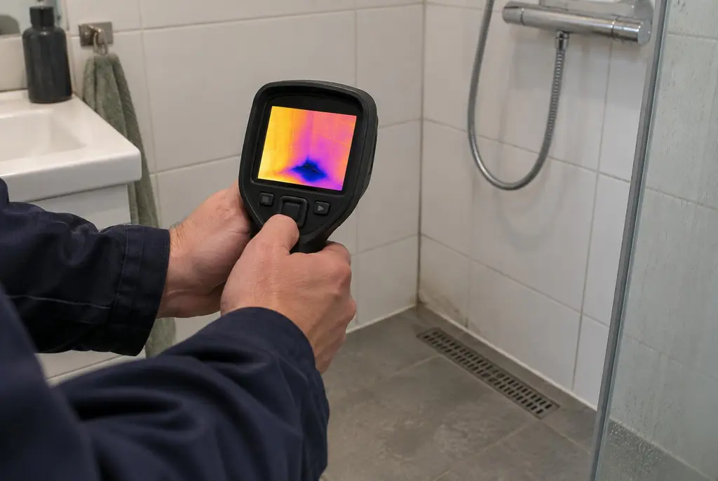 Lekdetectie Vierhouten – lekdetectiespecialist met warmtebeeldcamera in een badkamer