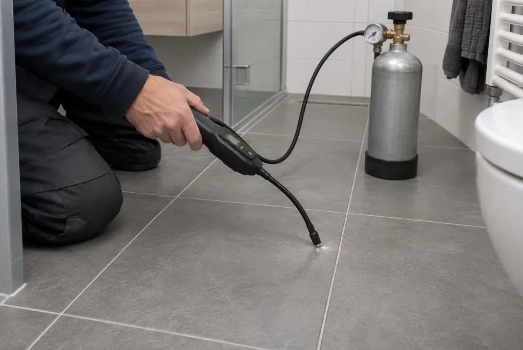 Lekdetectie Vierhouten – technicus spoort met tracergas een lekkage op in de vloer